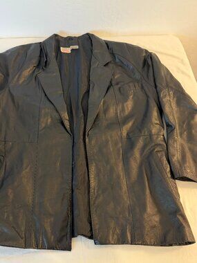 Vintage Avon Fashions 100% Leather Blazer Jacket Womens M Black Oversized 90s